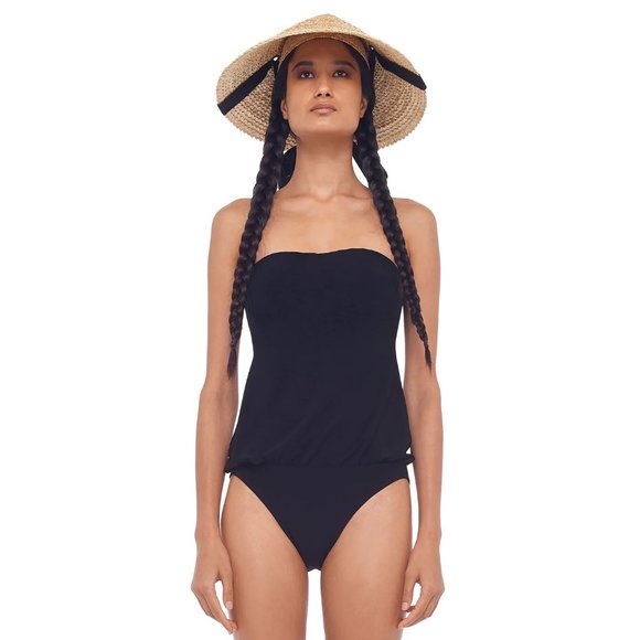 NORMA KAMALI Strapless Babydoll Mio One-Piece Blouson SWIMSUIT M 6 Black NEW - Picture 3 of 14